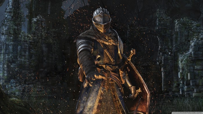 Knight from Dark Souls in ruins