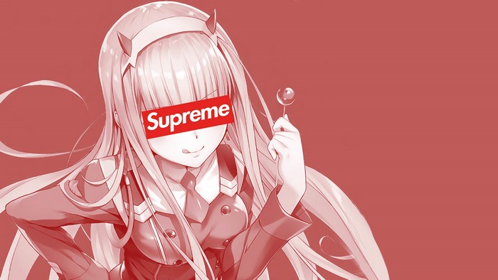 4K Zero Two from Darling in the FranXX with Supreme logo