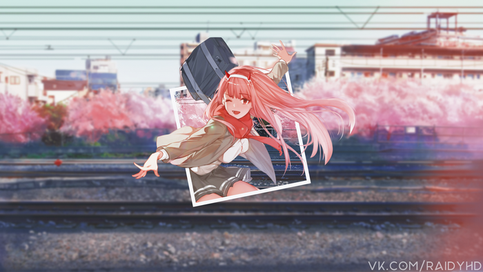 Zero Two from Darling in the FranXX with a suitcase
