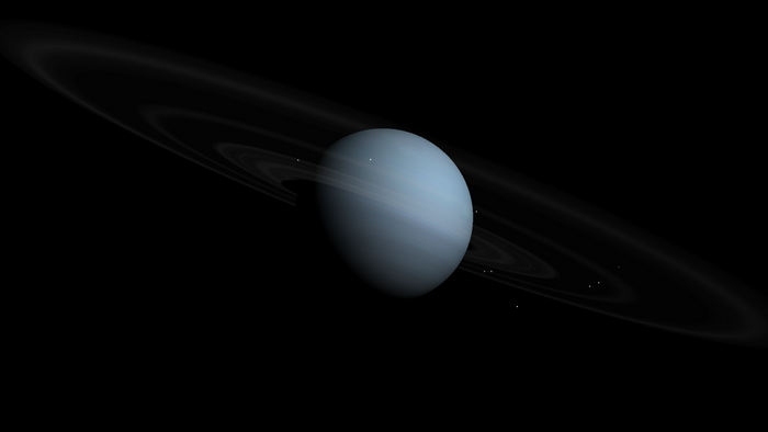 Uranus with its rings and moons