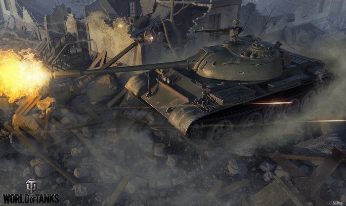 World of Tanks tank firing in destroyed city