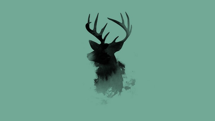 Watercolor deer silhouette on a teal background