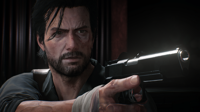 Sebastian Castellanos from The Evil Within 2 holding a gun