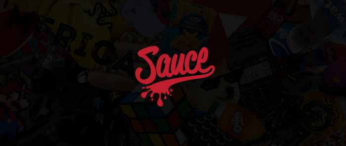 Sauce logo with collage background
