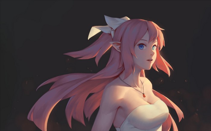 Anime girl with pink hair and blue eyes