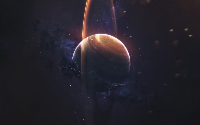 Planet with rings in space art
