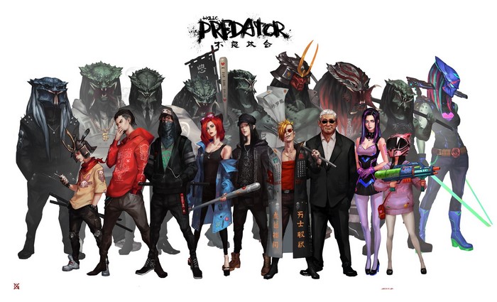 Predator characters in a group portrait