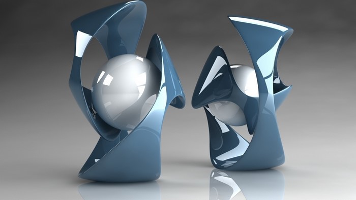 Two abstract sculptures with spheres