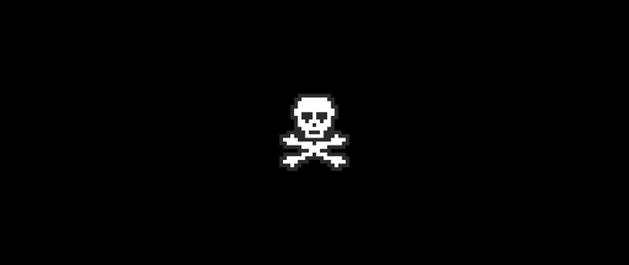 Pixelated skull and crossbones icon