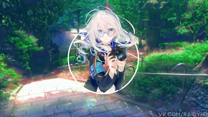 Anime girl with camera in a park