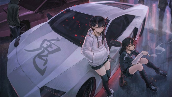 Oni Girls with Lamborghini Aventador