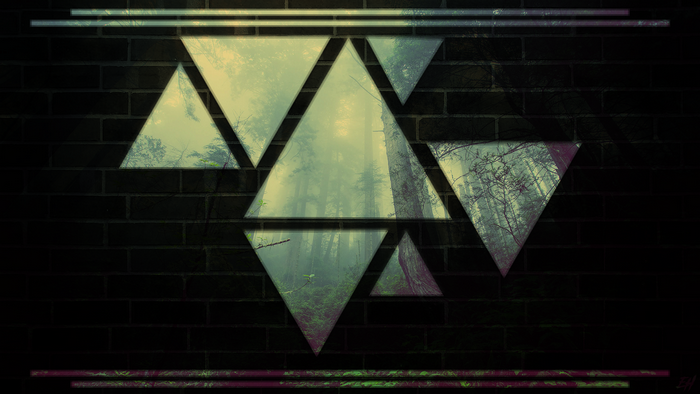 Abstract forest triangles on brick wall
