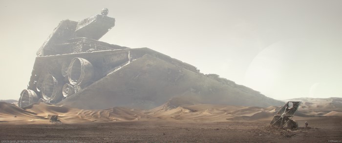 Star Wars Star Destroyer shipwreck in desert landscape