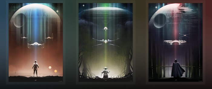 Star Wars: Luke Skywalker, Yoda, and Darth Vader with Ships