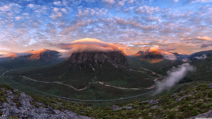 4K Sunrise Over Scottish Mountains with Road