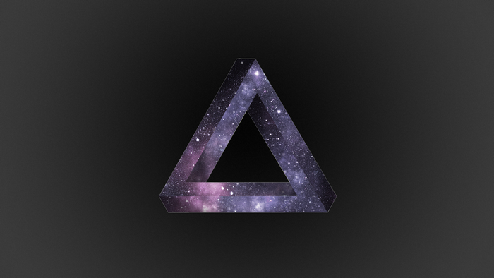 Impossible triangle with galaxy pattern on dark background