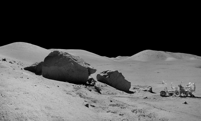 Astronauts on the Moon with Lunar Rover