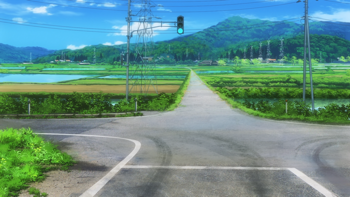 Road intersection in a rural landscape