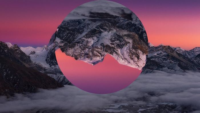 Abstract mountains with pink and purple sky