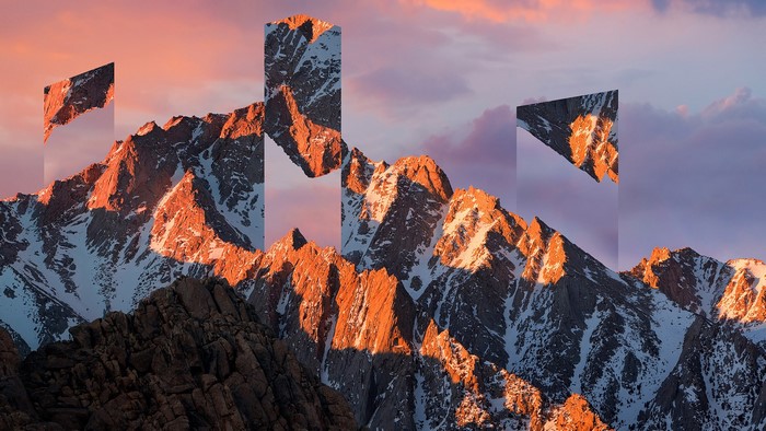 Abstract mountain peaks with geometric overlays