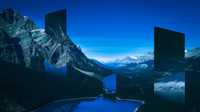 Abstract landscape with mountains and lake