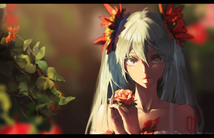 Hatsune Miku with a rose