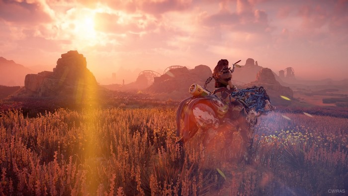 Aloy from Horizon Zero Dawn on a mount
