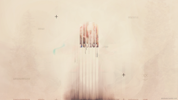 Abstract Glitch Art with Binary Code and Barcode