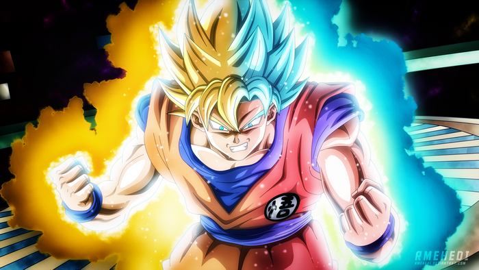 Son Goku from Dragon Ball Super with orange and cyan auras