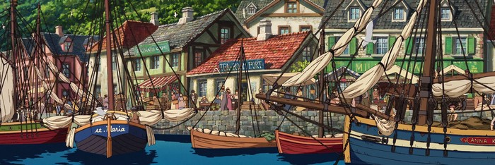 Howl's Moving Castle harbor scene