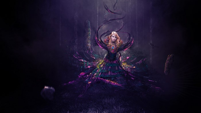 Woman with blonde hair in a colorful dress