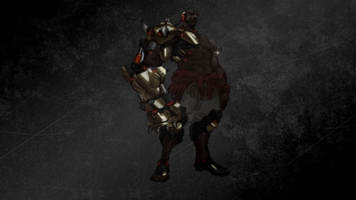 Doomfist from Overwatch standing against a dark background