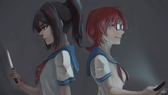 Ayano Aishi and redhead girl from Yandere Simulator