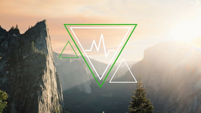 Geometric triangles and heartbeat line over mountains