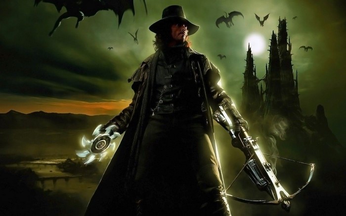 Van Helsing with crossbow and castle