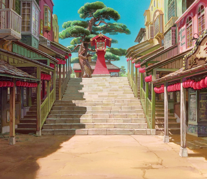 Spirited Away bathhouse street with stairs