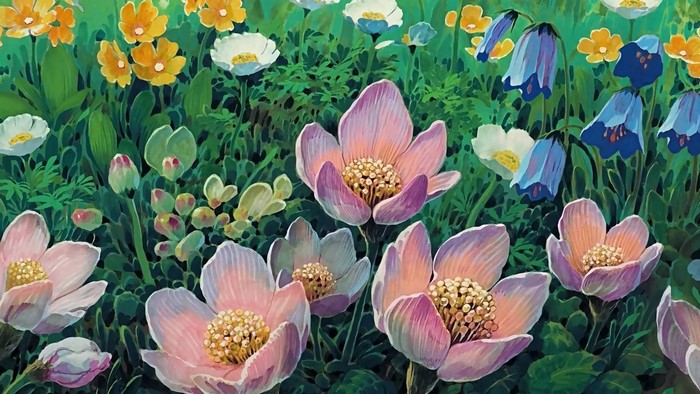 Flowers in a field, Studio Ghibli anime