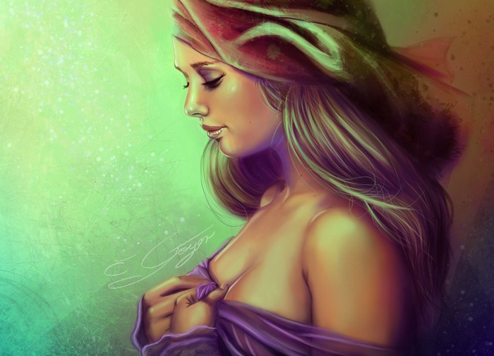 Digital art portrait of a woman with long hair