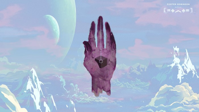 Porter Robinson Worlds album art with hand and cube