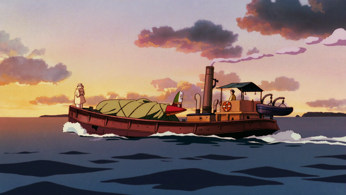 Porco Rosso boat sailing at sunset