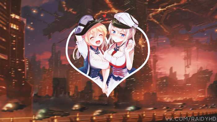 Two anime girls in maid outfits in a heart frame