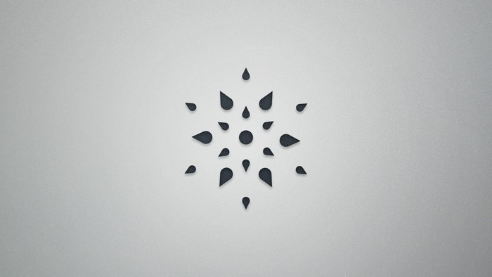 Minimalist snowflake illustration with dark gray teardrop shapes