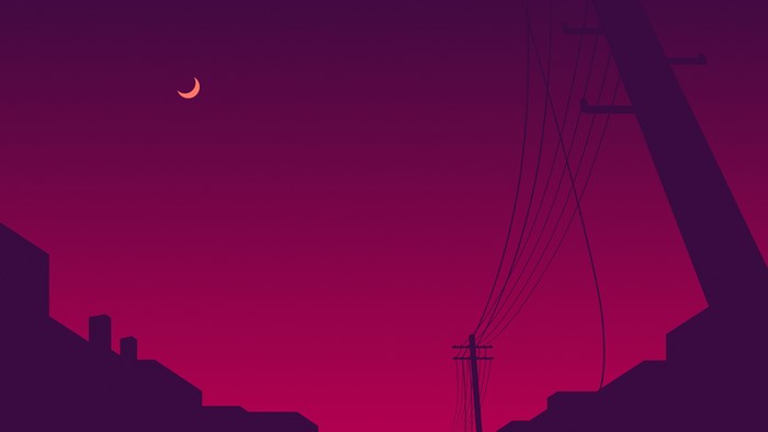 Minimalist night sky with crescent moon and power lines