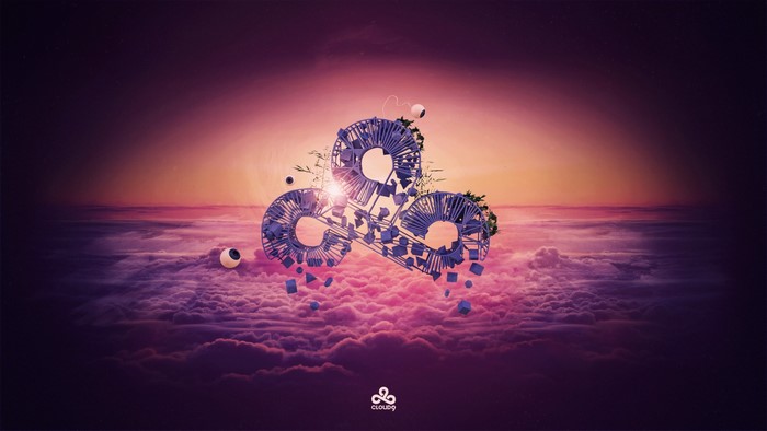 Cloud9 logo abstract art over clouds at sunset