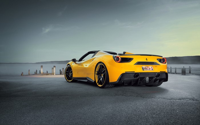 Yellow Ferrari 488 Convertible with Colored Wheels