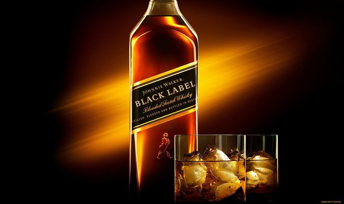 Johnnie Walker Black Label Whisky Bottle with Glasses
