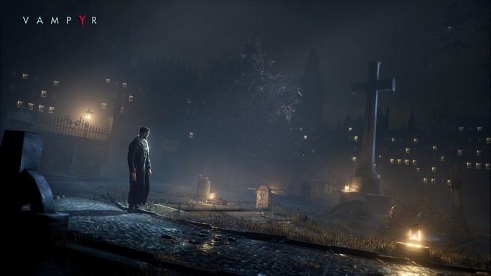 Vampyr game art with a man in a graveyard