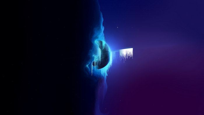 Pixel sorted planet with nebula and rings