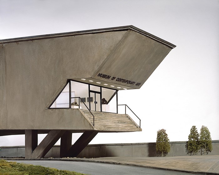 Museum of Contemporary Art model with trees and road