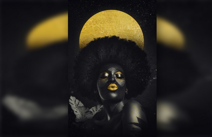 4K Ebony Woman with Golden Moon
